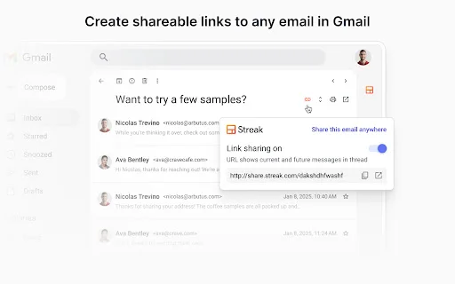 Streak Email Sharing: Compartilhe e-mails no Gmail facilmente - Screenshot 1